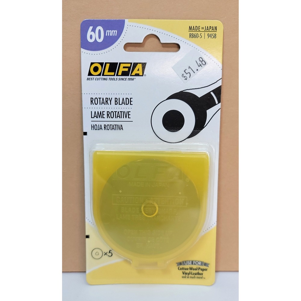 Olfa 60mm Rotary Blade‎ 5 Pack RB60-5 9458 Tungsten Steel Replacement Blades NEW